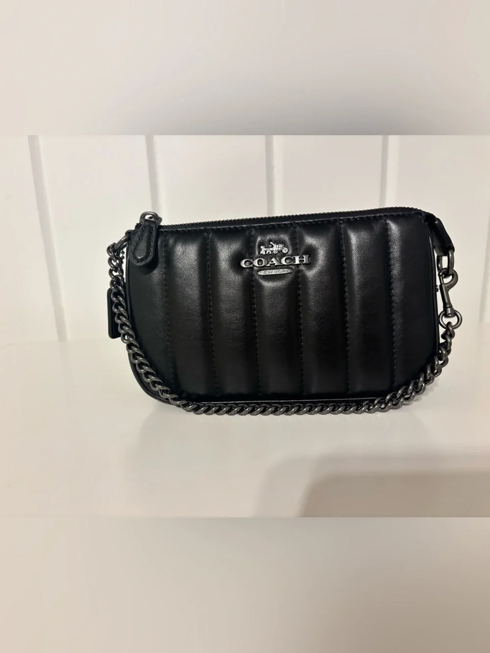 Coach Black Quilted Leather Chain Wristlet